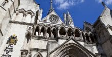 A close-up view of the Royal Courts of Justice in London, United Kingdom