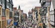 Study law in the UK - English High street lined with Tudor architecture