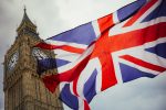 Close up of Union Jack flag and Big Ben