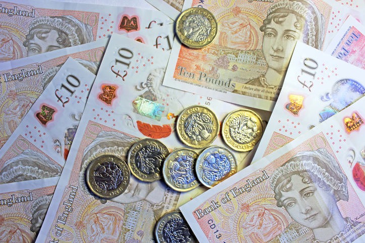 british sterling - close up of notes and coins