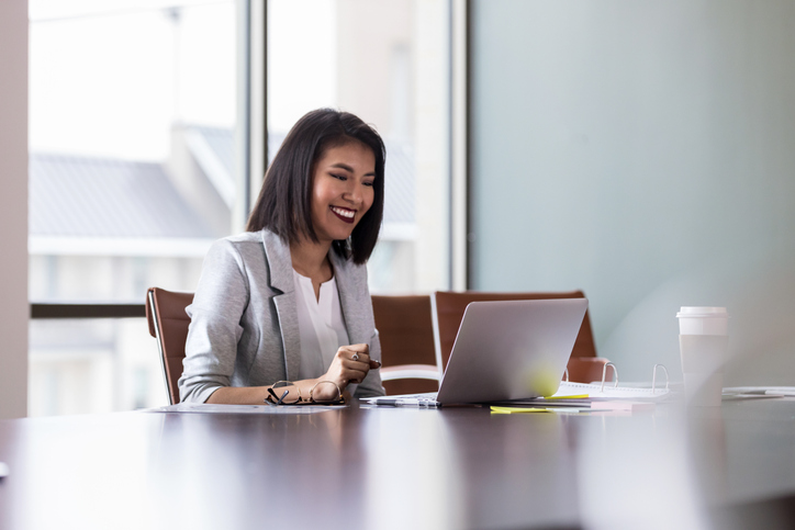 young professional lawyer having a virtual meeting