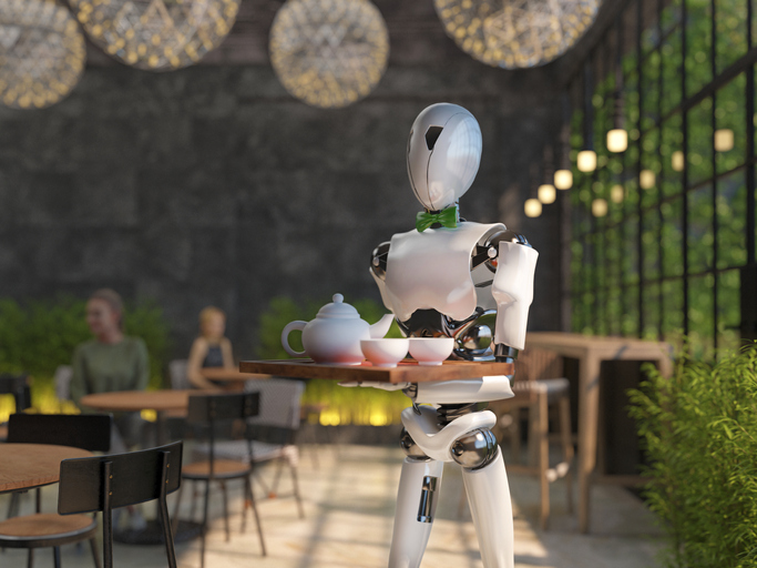 Robot serving food in a restaurant