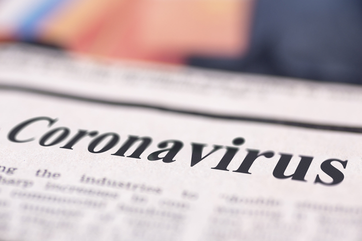 Headline on a newspaper reading Coronavirus