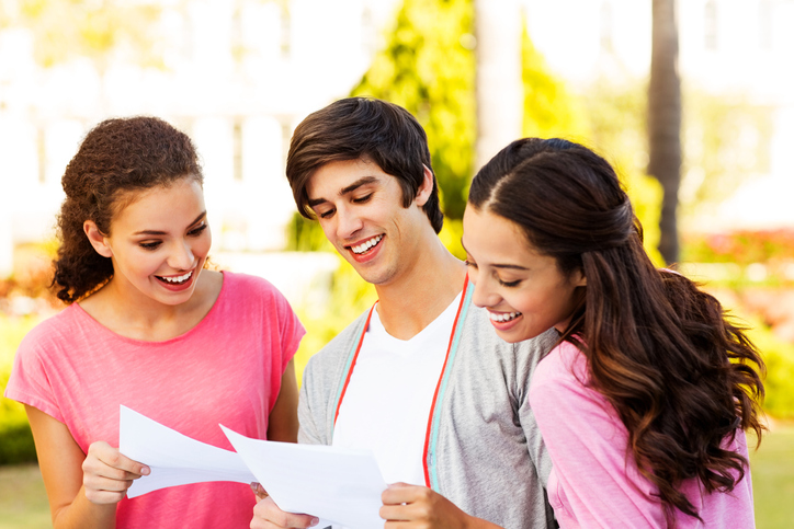 Students find out their results and look at them together