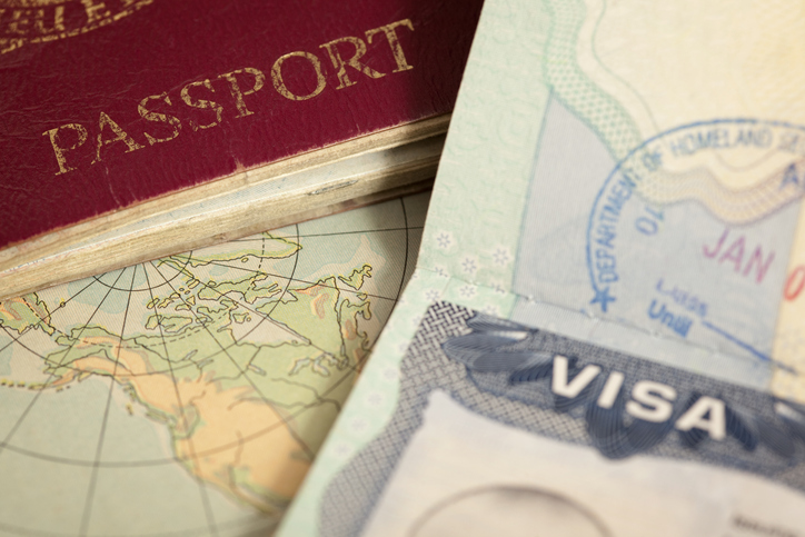 Visa and passport closeup